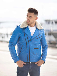 Vestes en cuir personnalisées bouffant d'hiver bleu classique à séchage rapide veste en cuir véritable pour hommes - Product Image 2