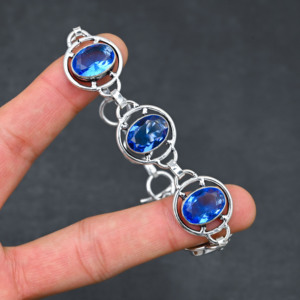 Lab-Created Tanzanite <b>Gemstone</b> Handmade 925 Silver Plated Luxury 5-Stone Oval Cut IGI Certified Jewelry <b>Bracelet</b> Designer - Product Image 4