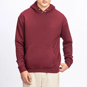 เสื้อมีฮู้ดสำหรับผู้ชายเสื้อมีฮู้ดลำลองแบบมีกระเป๋าด้านหน้าใส่สบายมีสายรูดสีทึบ - Product Image 6