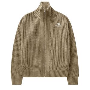Cardigan en tricot pour homme, couleur taupe, fermeture éclair, col montant, manches longues, pull décontracté chaud pour l'hiver, tricot de mode haut de gamme - Product Image 1