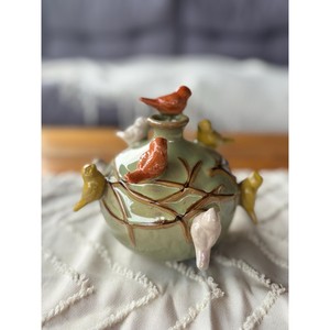 Handmade Porcelain <b>Ceramic</b> Tabletop <b>Vase</b> with Birds and Branch Design Glazed Modern Stylish Decor 4-8 Inches Height - Product Image 3