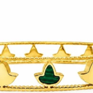 Bracelet jonc en malachite et or pour femme, élégant, motif lierre vert et or, bijou de mode, accessoire de luxe pour le poignet - Product Image 2