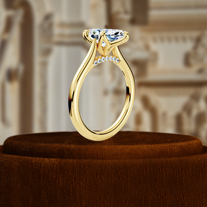 Bague de fiançailles en or massif 14 carats, diamant de laboratoire 1,5 carat taille marquise, certifiée IGI, solitaire à 6 griffes, pavé, pour mariage, fête ou promesse - Product Image 1