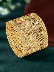 24K Gold Plated Zinc Alloy Cuff <b>Bracelet</b> Emerald Cut <b>Crystal</b> Rhinestone Flower Pattern Women's Party Jewelry Claw Setting 0.3m - Product Image 2