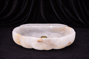 Lavabo de baño de ónix blanco natural de lujo, lavabo de piedra hecho a mano, lavabo de lujo para baño - Product Image 4