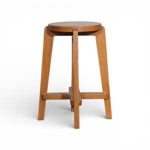 Taburete de Bar de Madera Maciza Estilo Moderno de Mediados de Siglo, con Asiento Redondo y Base Cruzada, Altura de Mostrador, Venta al por Mayor - Product Image 6