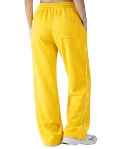 Pantalon de jogging ample jaune pour femme en molleton avec passepoil latéral, taille élastique et cordon de serrage, coupe décontractée, idéal pour la détente - Product Image 2