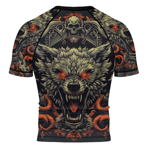 Chemise à manches courtes noire pour homme avec imprimé crâne de loup, en polyester à séchage rapide, pour adultes - Product Image 3