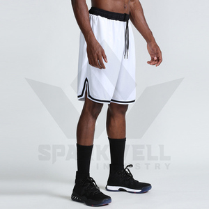 Men's Black <b>Knee</b> <b>Length</b> Athletic <b>Shorts</b> <b>White</b> Side Stripe Elastic Waist Sporty Training 100% Polyester Quick Dry Drawstring - Product Image 5