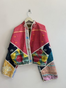 Indian <b>Patchwork</b> Quilted Boho <b>Jacket</b> Women Cotton Coat Vintage Kantha <b>Jacket</b> Reversible Overcoat Short <b>Jacket</b> - Product Image 2