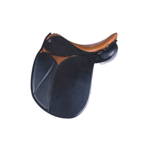 Silla de montar negra para doma inglesa, de cuero sintético con estructura de plástico, cómoda para equitación y carreras. - Product Image 1