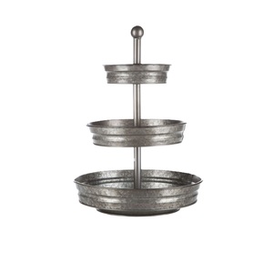 Plateau de service à gâteaux en métal galvanisé à 2 niveaux style ferme, présentoir à cupcakes et desserts en fer avec poignée pour cuisine et événements - Product Image 6