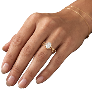 Bague de mariage minimaliste en or massif 14K 18K avec diamant de laboratoire ovale ou rond, bague de fiançailles motif vigne ou brindille - Product Image 5
