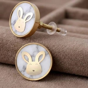 Beads Art HBRMW 147 Bouton de meuble en laiton motif lapin avec incrustation de marbre, écologique, installation facile pour tiroir et poignée de meuble - Product Image 3