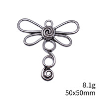 Colgante de Libélula con Cola en Espiral 50x50mm, Aleación de Zinc Plateada Antigua, Alas de Alambre Calado para Creación de Collares Boho