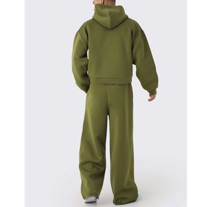 Conjunto Deportivo para Hombre, Color Verde Oliva, con Capucha, Manga Larga, Corte Holgado, Informal, Otoñal, Color Sólido, 100% Algodón, Pantalones con Cierre Frontal y Bolsillos Laterales - Product Image 2