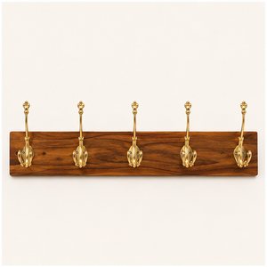 Luxury Solid Wood Wall Mounted Coat <b>Rack</b> with 5 Antique Brass Hooks Vintage Gold Decorative Rail for Bedroom and Office - Product Image 3