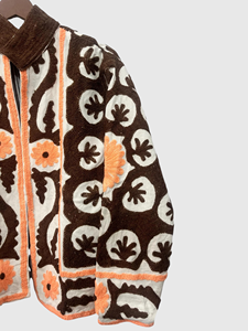 Veste en polaire à col mandarin brodée à la main avec des motifs floraux, manches longues, longueur normale, taille plus, vêtements d'automne pour femmes adultes - Product Image 3