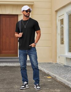 Camiseta de Manga Corta para Hombre, Cuello Redondo, Corte Ajustado, 100% Algodón Jersey, Diseño Casual, Transpirable, Color Sólido - Product Image 4