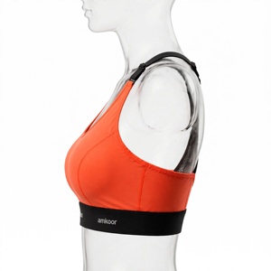 Sujetador deportivo Amkoor para mujer, naranja, sin costuras, sin aros, con tirantes ajustables cruzados en la espalda, copa completa, transpirable, de punto de spandex/nailon - Product Image 4