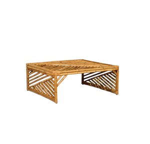 Mesa de comedor de bambú rústica pero moderna, geométrica, rectangular, baja, ecológica, de madera natural, tipo bistro, para patio o jardín. - Product Image 1