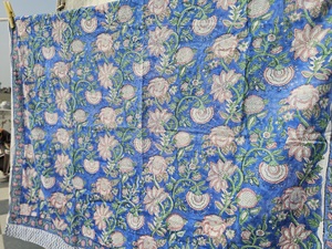 Blue Block Print <b>Sarong</b> Pareo Scarf Beach <b>Bikini</b> Cover Up Bachelorette Party Scarf blue floral vine hand block print cotton - Product Image 4