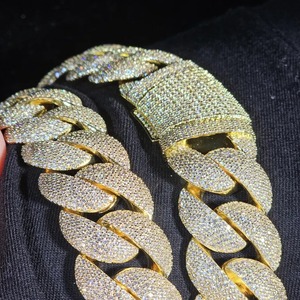 Indian Supplier Iced Out Moissanite Diamond Cuban Chain Hip Hop Necklace 18K Gold Plated Luxury Mens Jewelry Available For Sale - Product Image 4