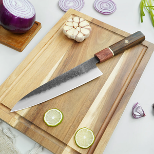 Couteau de chef en acier Damas forgé à la main avec manche en bois, finition polie, outil de découpe de cuisine haut de gamme pour la préparation des aliments - Product Image 6