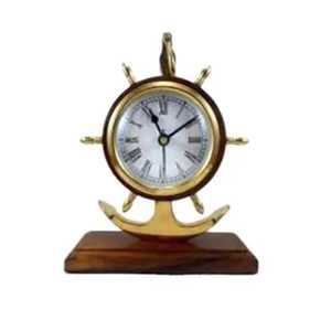 Reloj de Escritorio Náutico de Metal y Madera, Reloj de Mesa Redondo con Marco, Reloj de Mesa Analógico de Cuarzo Silencioso, Accesorios de Oficina para el Hogar - Product Image 5