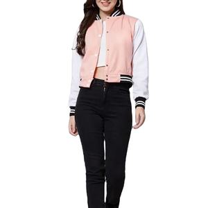 Chaqueta Varsity de Mujer, Color Durazno, Tejido de Punto Personalizado, Transpirable, Diseño Moderno, Venta al Por Mayor - Product Image 5