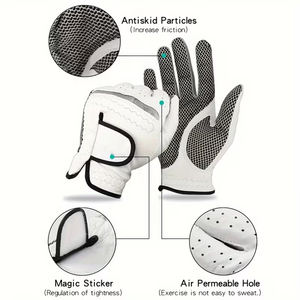 Gants de golf durables antidérapants en cuir véritable de couleur blanche, avec particules antidérapantes, respirants et résistants aux trous, en cuir synthétique. - Product Image 4