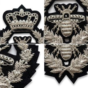 Custom Embroidered <b>Badge</b> With Crown Bee And Laurel Wreath <b>Sew</b>-<b>On</b> Patch For Garment Application - Product Image 5