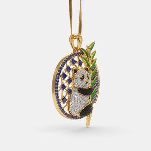 จี้เพชรเพาะเลี้ยงสีน้ำเงินแซฟไฟร์รูปแพนด้าสีเหลืองทองพร้อมสร้อยคอ - Product Image 3