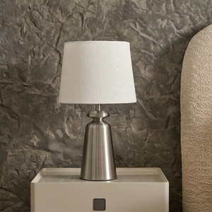 Imperial Bell Metal Table <b>Lamp</b> with Brushed Nickel Finish Linen Shade Durable Iron Base Soft Ambient Lighting Accent - Product Image 3