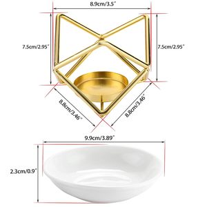 Brûleur de cire moderne en métal doré avec bol en céramique, support géométrique pour bougie chauffe-plat, diffuseur d'huiles essentielles pour aromathérapie, décoration d'intérieur - Product Image 6