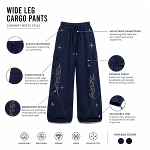 Pantalones Cargo de Pierna Ancha para Hombre, Cintura Elástica con Cordón, Diseño Bordado con Estampado de Personajes de Anime, Ropa Casual de Calle, Verano, 100% Algodón - Product Image 5
