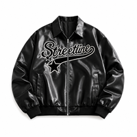 Veste en simili cuir noir pour homme, col rabattu, fermeture éclair, coupe classique, motif lettres, design patchwork