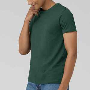 T-shirt à manches courtes pour homme, vert foncé, col rond, coupe classique, vêtements décontractés, jersey 100% coton, couleur unie, tricoté - Product Image 1