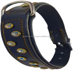 Collar de perro de cuero negro extra ancho decorativo con cristales personalizados adecuado para perros grandes y medianos con ajuste de acero inoxidable - Product Image 6