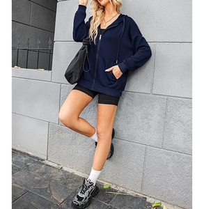 Nouvelle collection – Sweat à capuche zippé décontracté et confortable pour femme, 100 % coton, manches longues, col rond, épaules tombantes, couleur unie – Meilleur prix - Product Image 6