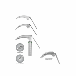 Juego de hojas de laringoscopio Flexitip y de fibra óptica |   Set de laringoscopio de fibra óptica |    Juego de cuchillas con mango y embalaje - Product Image 1