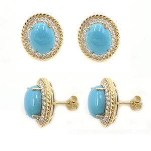 14KY <b>Turquoise</b> (Oval) 4.96 CT, White Diamond (Round) 0.48 CT <b>Earrings</b> - Product Image 2
