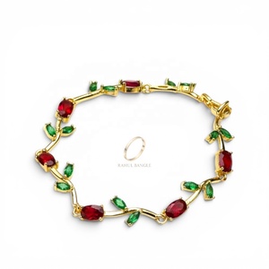 18K Gold Plated Zircon Tulip Chain Link <b>Bracelet</b> <b>Red</b> Stone Brass Bangle for Women Anniversary Gift Jewellery Wholesale - Product Image 3