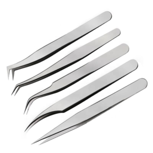 Silver Stainless Steel Angled Volume Eyelash Tweezers Set 5 PCS Pointed Tip Extension <b>Tools</b> with PU Leather Case - Product Image 1