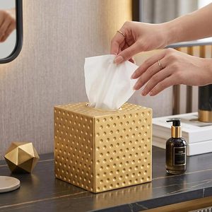 Gold Tissue Box Cover Square Facial Tissue Holder Luxury Brass Napkin Dispenser Metal Paper <b>Case</b> Desk Face Tissue Organizer Box - Product Image 1