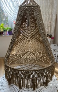 Nuevo columpio de macramé marrón, columpio doble para patio, regalo de inauguración de casa, columpio de macramé para jardín, silla columpio para balcón - Product Image 2