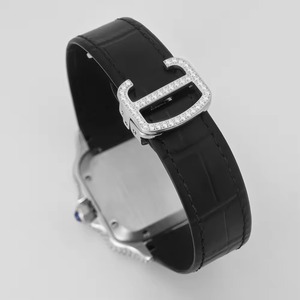 Montre rectangulaire automatique de luxe pour femme, incrustée de diamants, boîtier en or jaune, bracelet en cuir, cadran en cristal saphir de 38 mm - Product Image 4