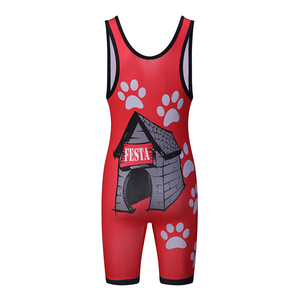 ชุดซิงเกิลเล็ตมวยปล้ำสีแดงสำหรับผู้ชาย แบบเข้ารูป พิมพ์ลายแบบ Sublimation ผ้าสแปนเด็กซ์ โพลีเอสเตอร์ แห้งเร็ว ชุดศิลปะการต่อสู้ ไซส์ผู้ใหญ่ - Product Image 2