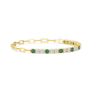Premium 4.62 CTW Round Lab-Grown Diamond & Emerald Paperclip Chain Bracelet 14K Gold - Product Image 4