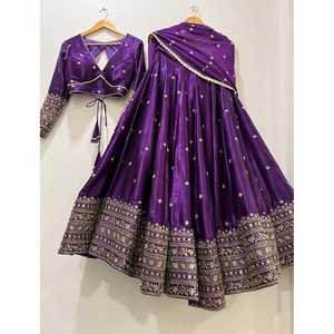 Secuencia bordada Work Party Wear Lehenga Choli Suministros elegantes para fiestas - Product Image 3